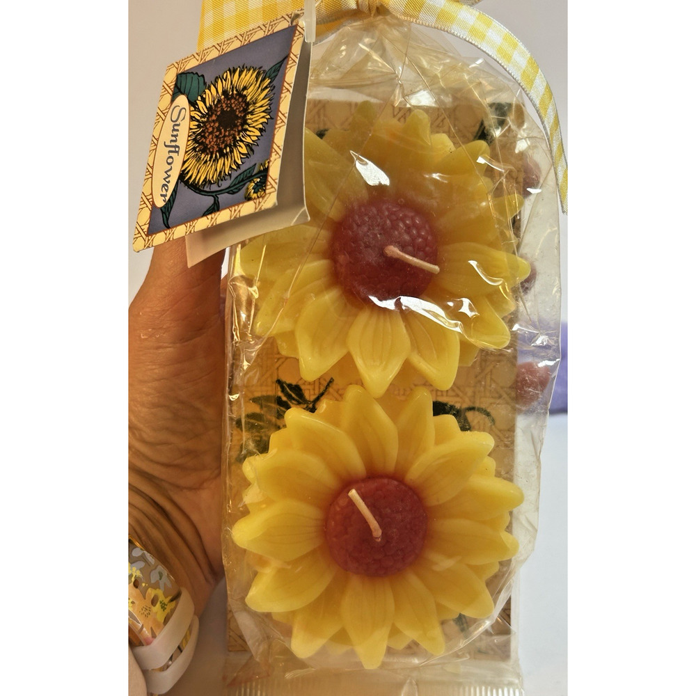 Sunflower Floating Candle Handcrafted in America NOS VTG Set of 2 Burns 6-8 hrs
